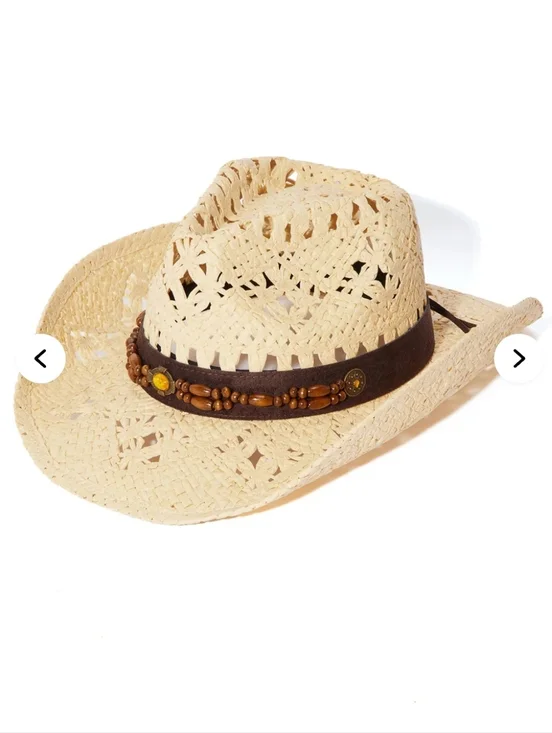Indie Chic Cowboy Hat - Natural/Combo 100% Paper Adjustable Western Lightweight - Picture 2 of 6